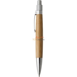 Bambusowy długopis ze srebrnymi elementami i metalowym klipem