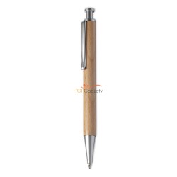 Drewniany długopis ze srebrnym metalowym klipem
