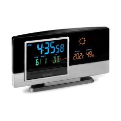 Stacja pogodowa, zegar, alarm, kalendarz, wskazuje temperaturę, wilgotność powietrza