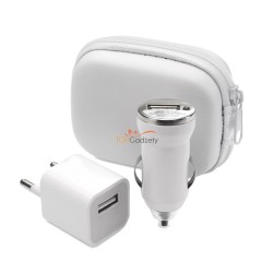Podręczny zestaw w etui, ładowarka USB i ładowarka samochodowa USB, 1000 mA